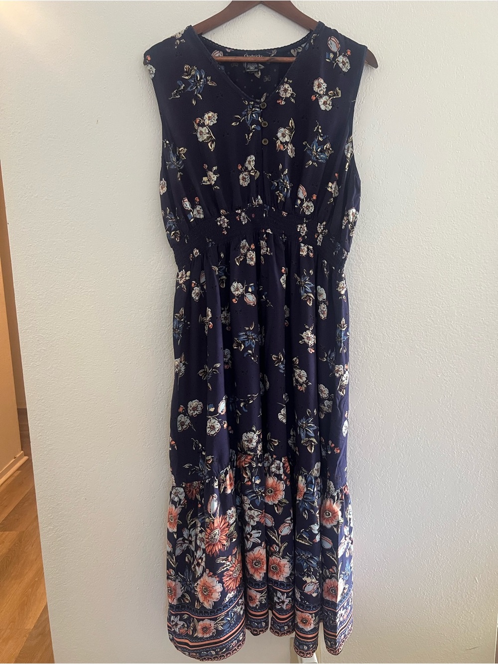 Chadwicks of Boston Navy Floral Eyelet Maxi Dress XL